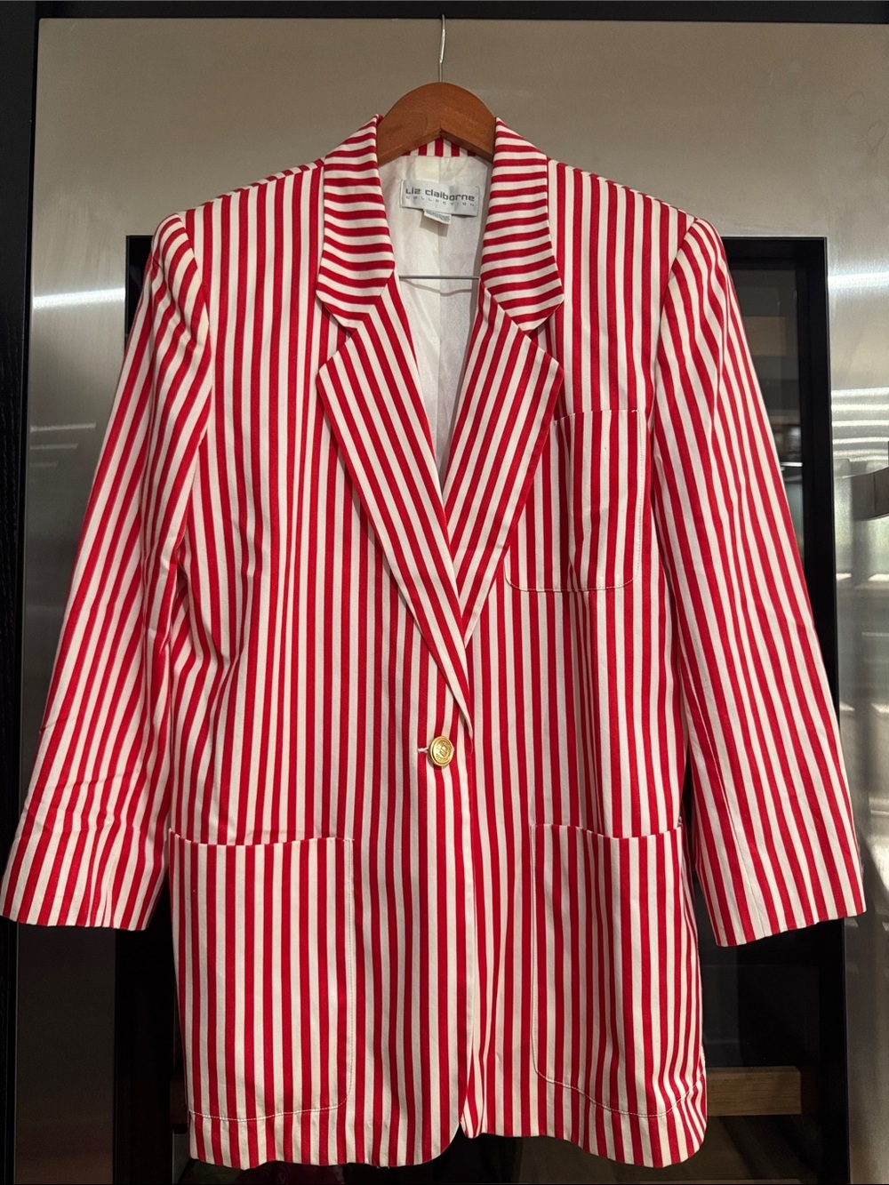 Vintage Liz Claiborne Collection Red White Striped Blazer Size 8 - Picture 2 of 6